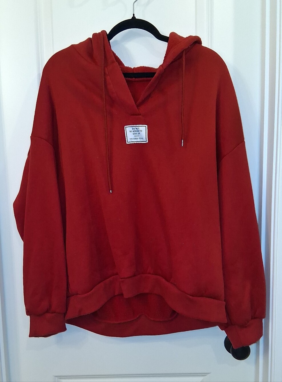 SHEIN Deep Red Oversized Hooded Pullover Sweatshirt